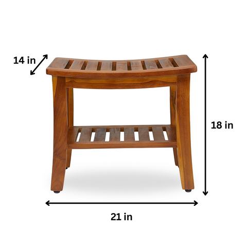onncom Acacia Shower Bench with Shelf 21 Inch